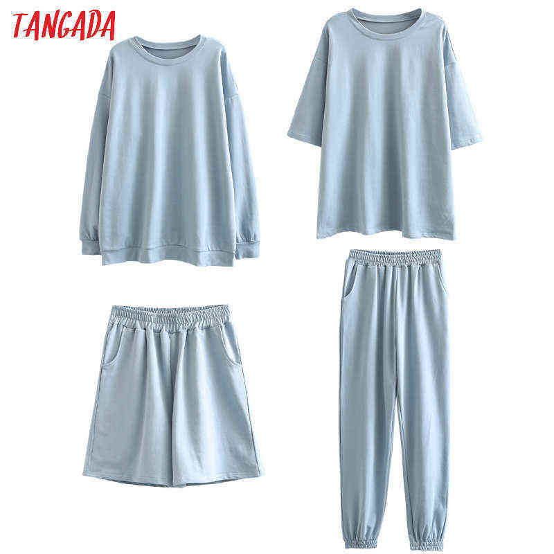 Tangada Autumn Women Terry 95% cotton sweatshirt suit oversized sets o neck hoodies sweatshirt suits 6L30 211108