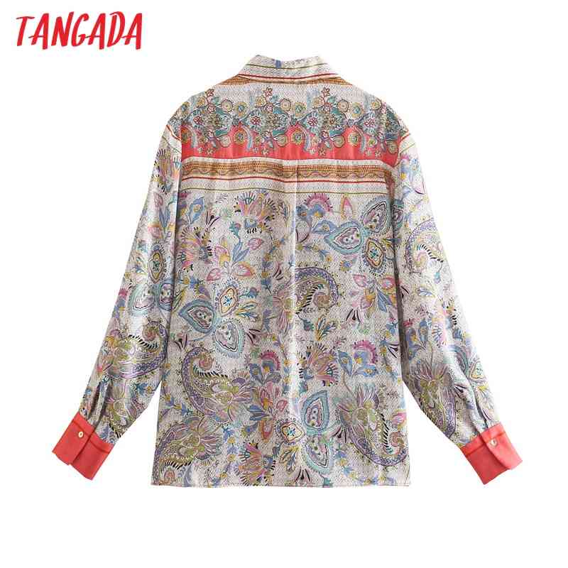 Women Retro Flowers Print Chiffon Shirt Blouse Long Sleeve Chic Female Tops 5Z82 210416