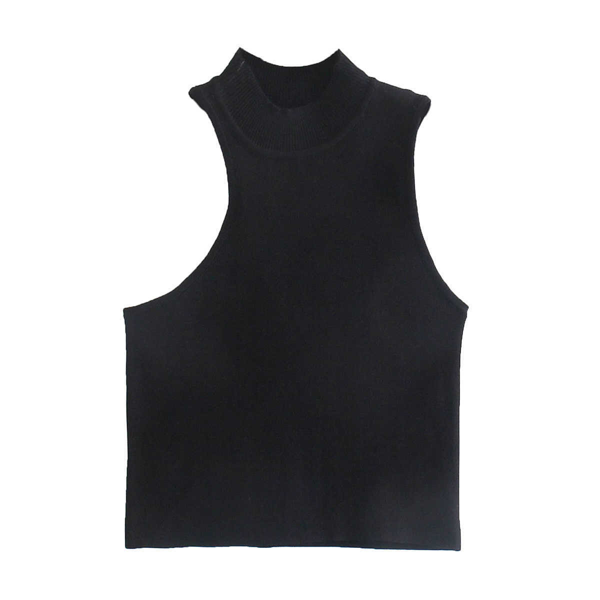 Women Asymmetric knitted top Sleeveless Casual High Fashion Chic Lady Woman Knit Top 210709