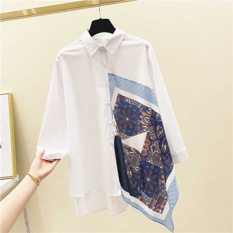 Korean Spring and Autumn Women' Shirt Color Contrast Retro Printing Ethnic Casual Blouse Plus Size Womens Clothing 210615, White
Korean Spring and Autumn Women' Shirt Color Contrast Retro Printing Ethnic Casual Blouse Plus Size Womens Clothing 210615, White