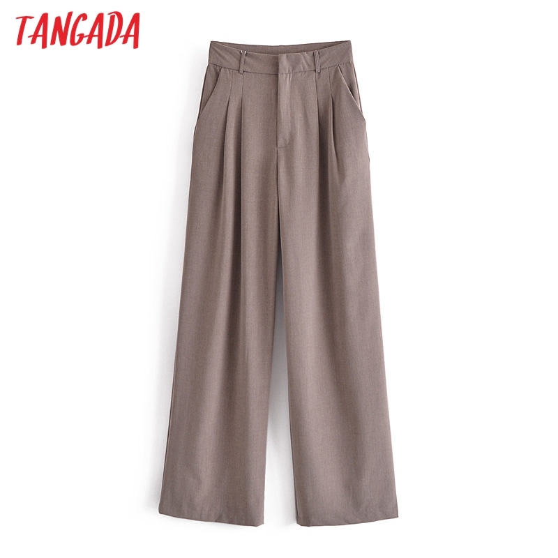 Fashion Women Boyfriend Style Long Suit Trousers Pockets Buttons Office Lady Pants Pantalon JE11 210416