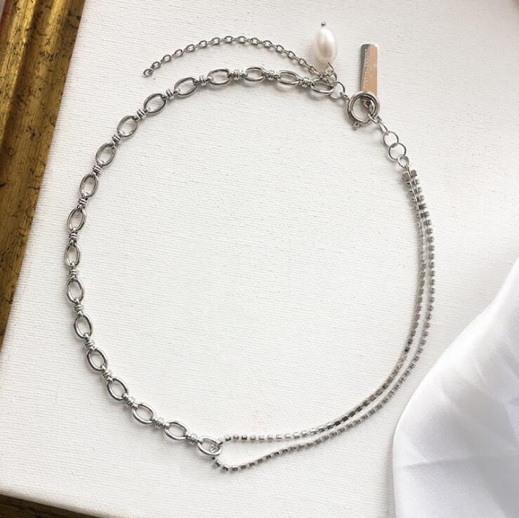 Justine Clenquet Chain Necklaces with Zircon Metal Patchwork Pearl Choker Necklace Bracelet244Z