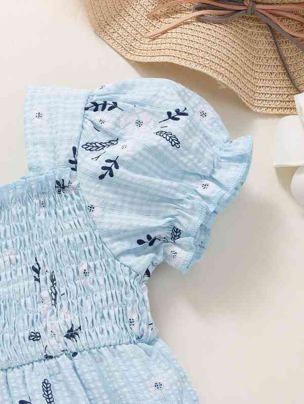 Baby Floral Print Textured Shirred Puff Sleeve Ruffle Hem Dress SHE