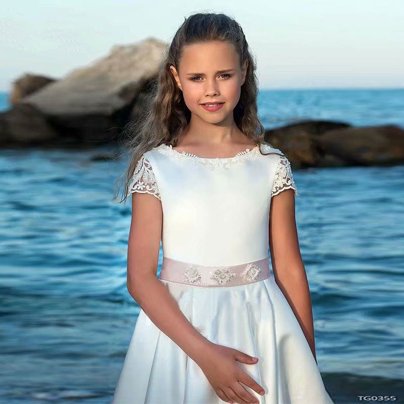 Vintage Flower Dresses Children For Weddings Tiered Kid First Holy Communion Dress Floor Length Little Girl Pageant Gowns 403