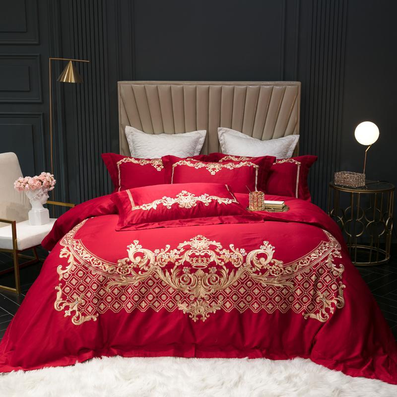 Chic Embroidery 4Pcs Duvet Cover Set 600TC Egyptian Cotton High End Soft Bedding Bed Sheet Pillowcases Queen King Size Sets