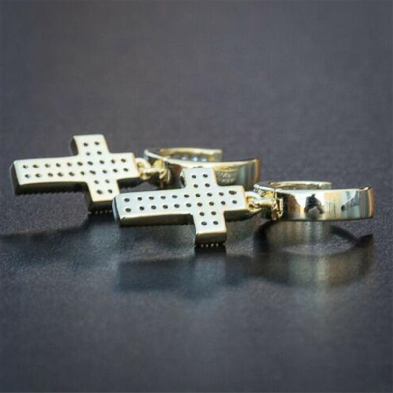 Hip Hop Cross Dangle Earrings: Vintage Sterg Sier & Gold Fill Pave White Sapphire CZ Dia Gemstone Bridal Wedding Drop Earrings for Women, 2024