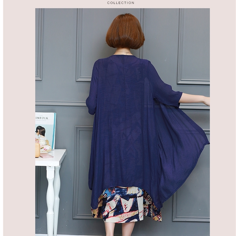 Plus Size Vestidos De Festa M-5XL Summer Dress Casual Loose Tow Piece Cotton Line Dress Print O-neck Women Dress 3698 50 210519