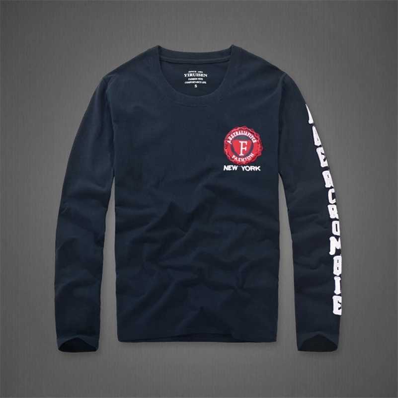T shirt men 100% cotton embroidery long sleeve Tshirts O-Neck tops high quality 210707