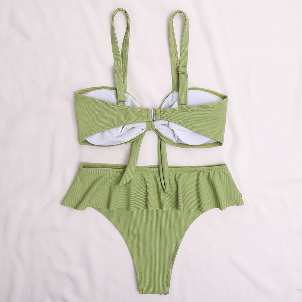 Bathing Suits Woman Push Up Ruffle Bikini Set Green Swimwear Summer Knot Swimsuit Female Sexy Brazilian Biquini Two Pieces 210520