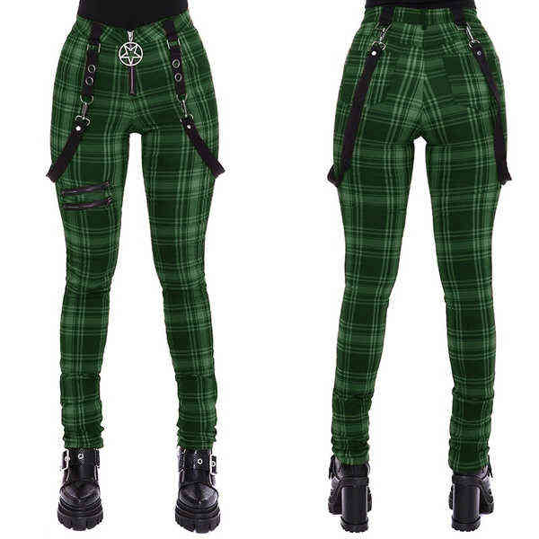 Plaid Pants Women High Waist Y2k Punk Pant Summer Spring Streetwear Woman Fashion Slin Fit Patchwork Zipper Gothic 211115