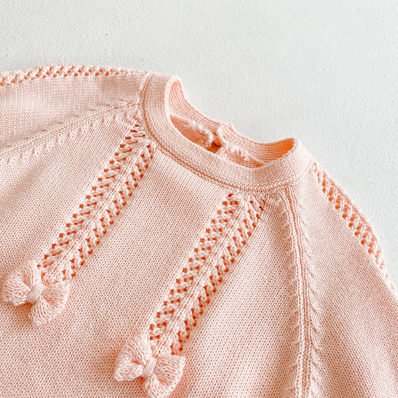 Infant Baby Girls Bowknot Knit Rompers Clothing Autumn Winter Kids Girl Long Sleeve Clothes 210429