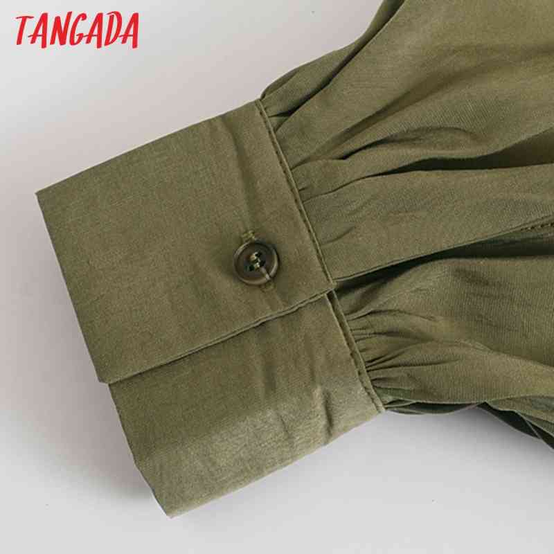 Women Retro Amy Green Oversize Crop Long Sleeve Chic Female Short Blouse Shirt Tops JE18 210416