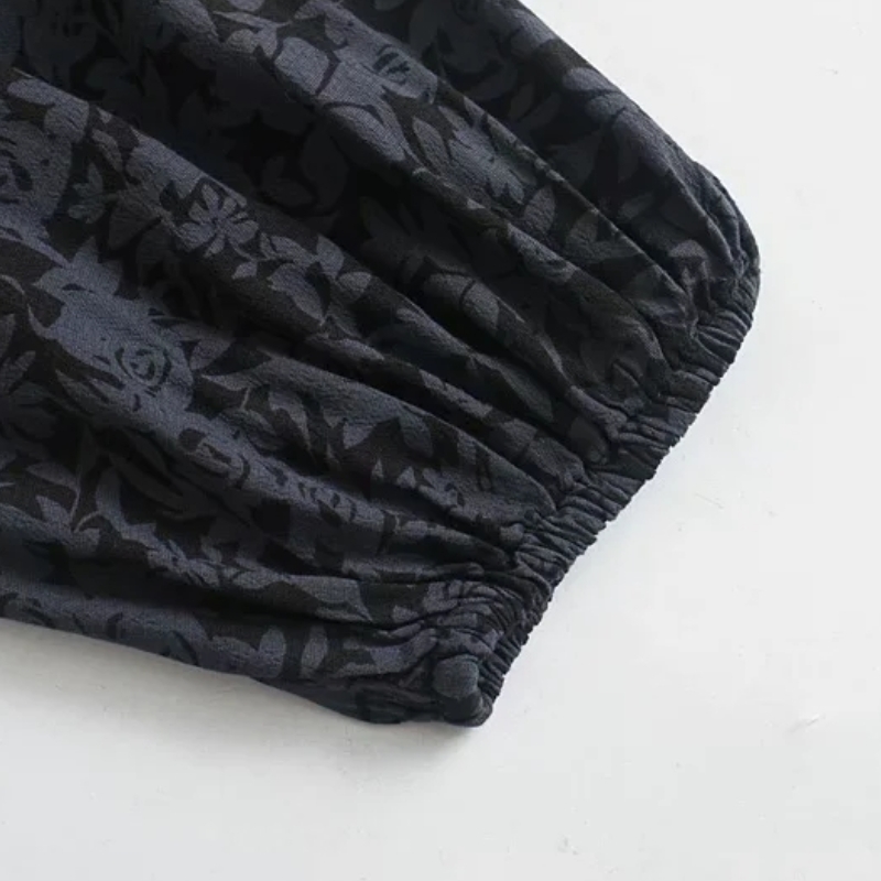 Women Floral Print Deep V Neck Elastic Waist Slit Midi Dress Female Lantern Sleeve Clothes Casual Lady Loose Vestido D6962 210430Z