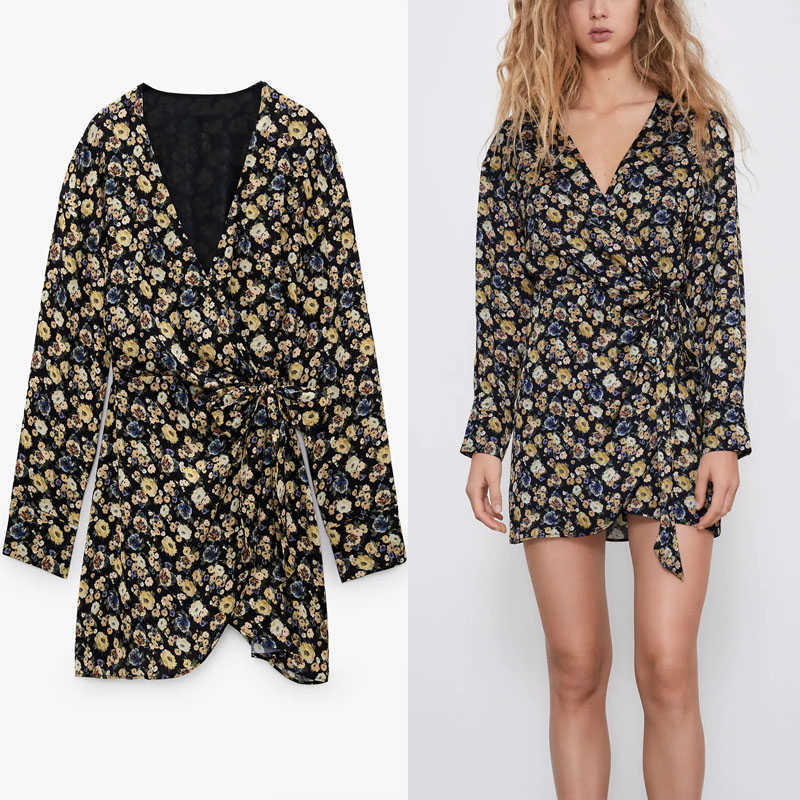 Za Vintage Floral Print Wrap Mini Dress Women Long Sleeve Crossover Front with Tie Interior Zipper Pleated Party Dresses 210602, As picture
Za Vintage Floral Print Wrap Mini Dress Women Long Sleeve Crossover Front with Tie Interior Zipper Pleated Party Dresses 210602, As picture