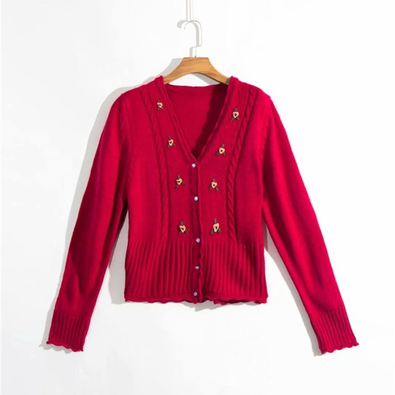 Fashion Vintage Floral Embroidered Autumn Kintted Cardigan Sweater Women France White Emile Carfigans Fall Female Sweaters 210508