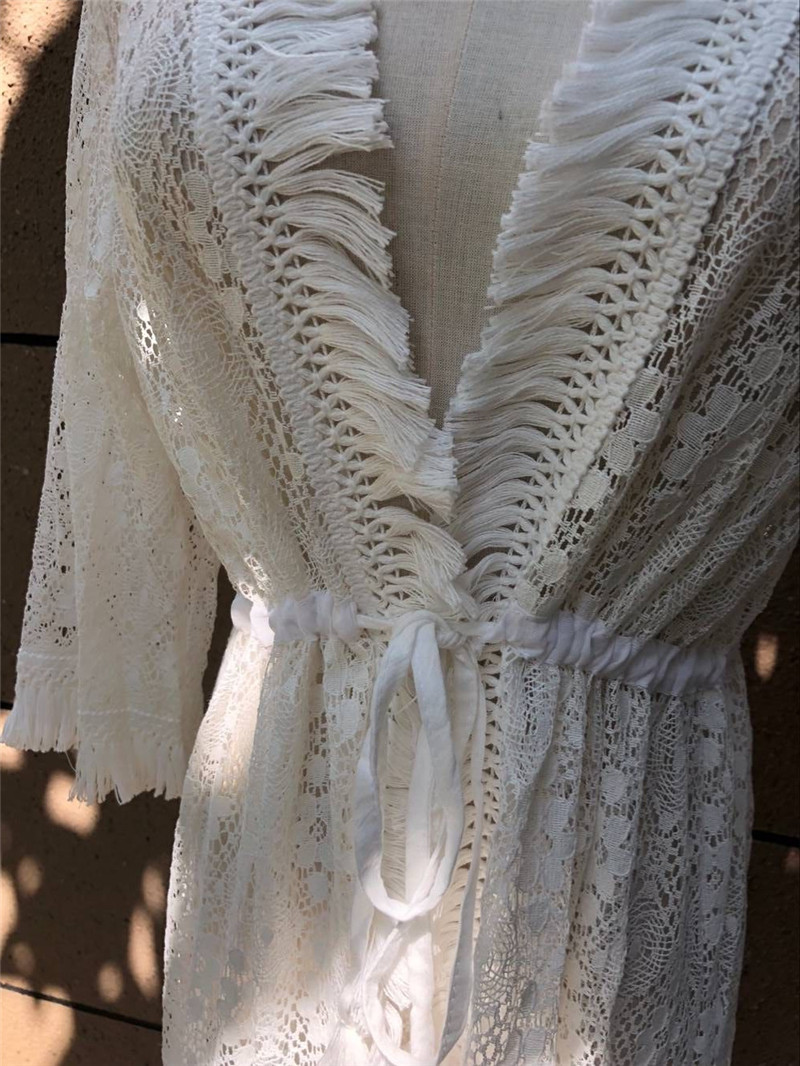 Saida de Praia Cover ups Beach Dresses Lace Robe Plage up Longa Tunic Pareos Bikini #Q495 210420