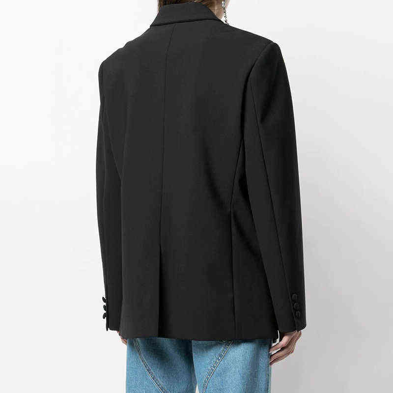VGH Black Casual Patchwork Diamonds Female Blazers Notched Long Sleeve Korean Fashion Cut Out Loose Jackets Autumn Clothing 211122