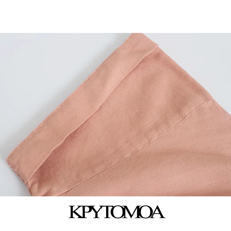 Women Chic Fashion With Belt Linen Jumpsuit Vintage Short Sleeve Side Pockets Female Playsuits Mujer 210416