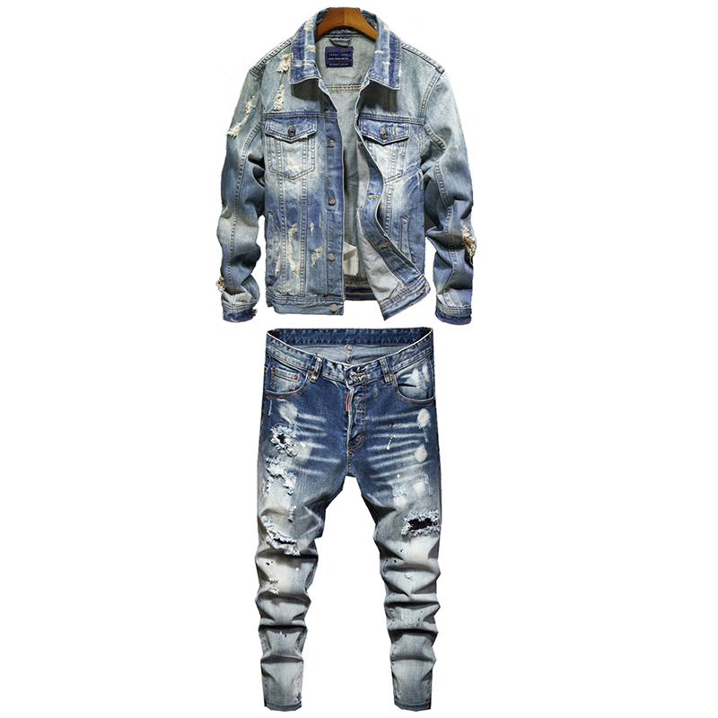 retro tracksuits ripped hole men's sets spring autumn lapel denim jacket and stretch jeans light blue male 2 piece set jogos masculinos, Gray
retro tracksuits ripped hole men's sets spring autumn lapel denim jacket and stretch jeans light blue male 2 piece set jogos masculinos, Gray