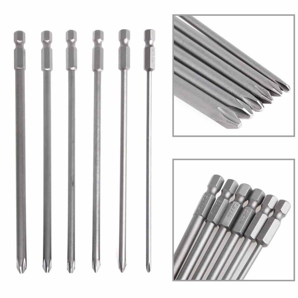 2019 Hot 6 Stks/set 1/4''Shaft 150 Mm Long S2 Steel Magnetic Hex Cross Screwdriver Bit Nieuwe