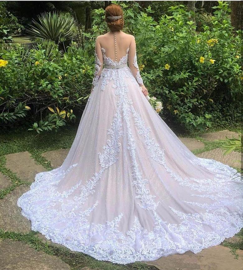 Long Sleeve Mermaid Country Wedding Dresses with Detachable Train 2022 Lace Applique Beaded Fishtail Two Pieces Bridal Gown