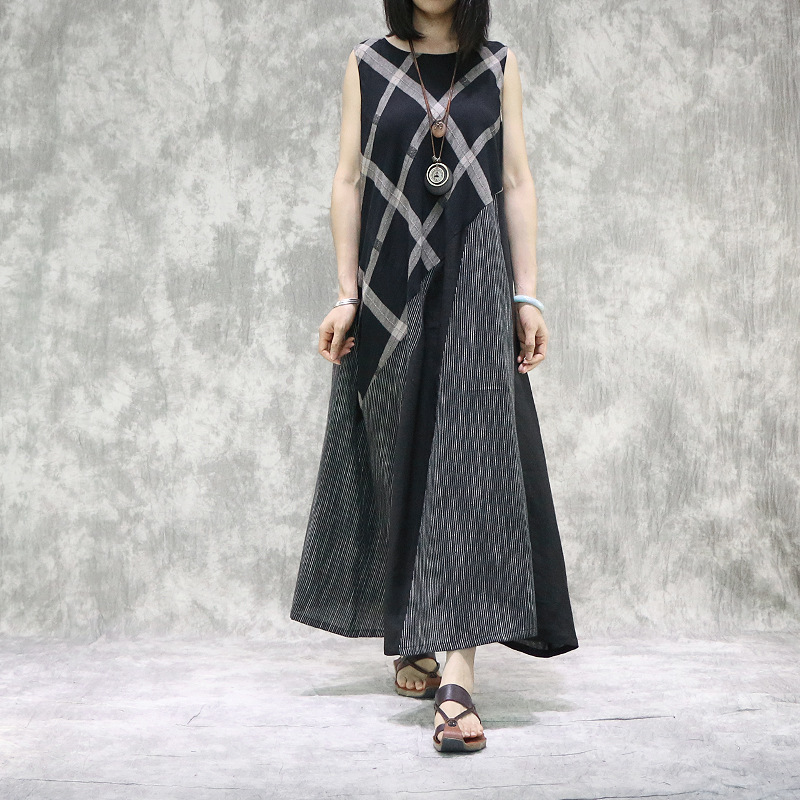 Johnature Summer Cotton Linen Comfortable Patchwork Geometric Stripe O-neck Vest Dress Loose Casual Women Fashion Dress 210521, Black
Johnature Summer Cotton Linen Comfortable Patchwork Geometric Stripe O-neck Vest Dress Loose Casual Women Fashion Dress 210521, Black