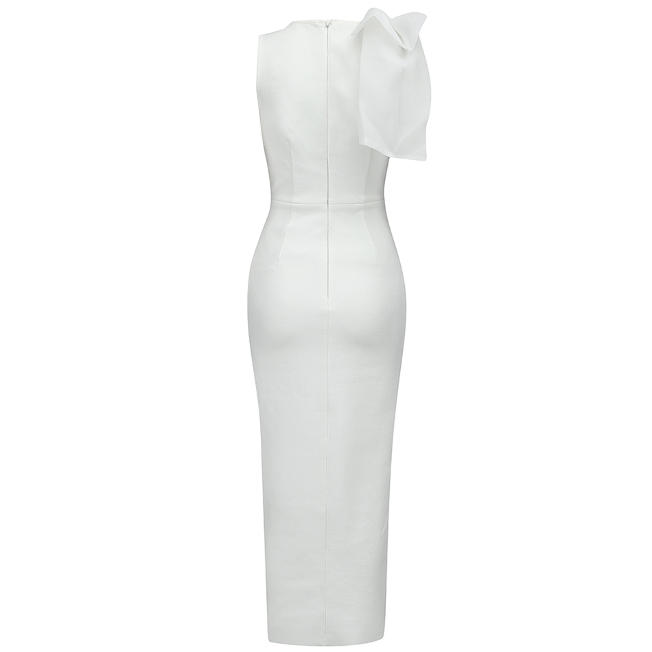 Free White Bandage Dress Women's Sexy V-neck Sleeveless Bodycon Split Celebrity Club Party Midi Vestidos 210524