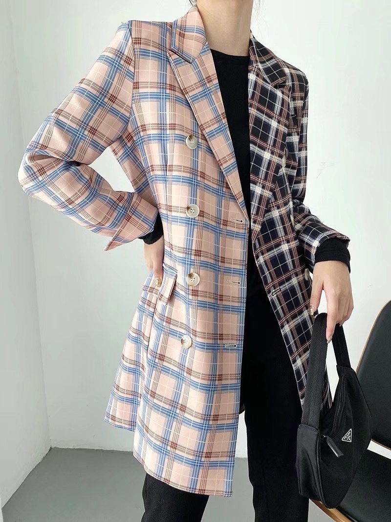 Autumn Winter Tie Bow Gingham Check Plaid Trench Elegant Women Lapel Long Sleeve Slim Fit Mid Coat Outerwear 210429