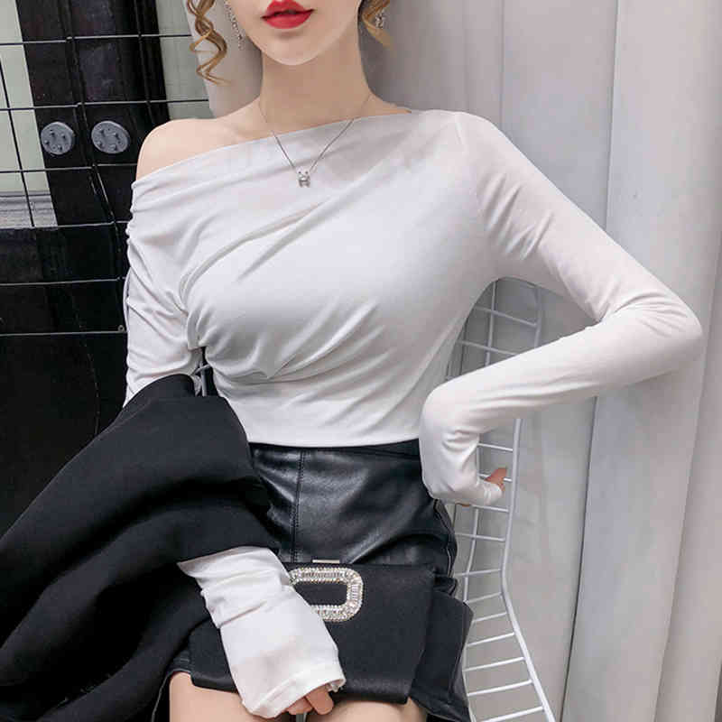Autumn Long Sleeve Solid Cotton Women Blouses Slash Neck White Blouse Casual Loose Pullover Oversized Shirt Blusas 11086 210512