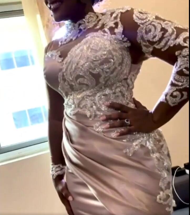 2021 Plus Size Arabic Aso Ebi Mermaid Lace Sexy Prom Dresses High Neck Long Sleeves Vintage Evening Formal Party Second Reception Bridesmaid Gowns Dre