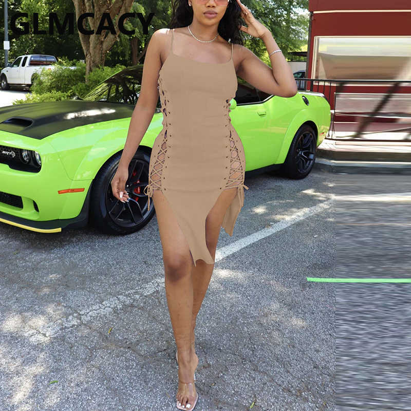 Spaghetti Strap Side Lace Up Bodycon Mini Dress Sexy Party Club Dress 210702