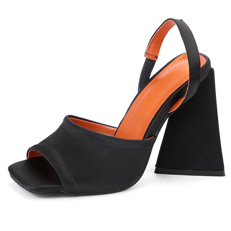 Thick-heeled satin high-heeled sandals slippers Fashionable European and American catwalk open-toed fish mouth sandal, Black
Thick-heeled satin high-heeled sandals slippers Fashionable European and American catwalk open-toed fish mouth sandal, Black