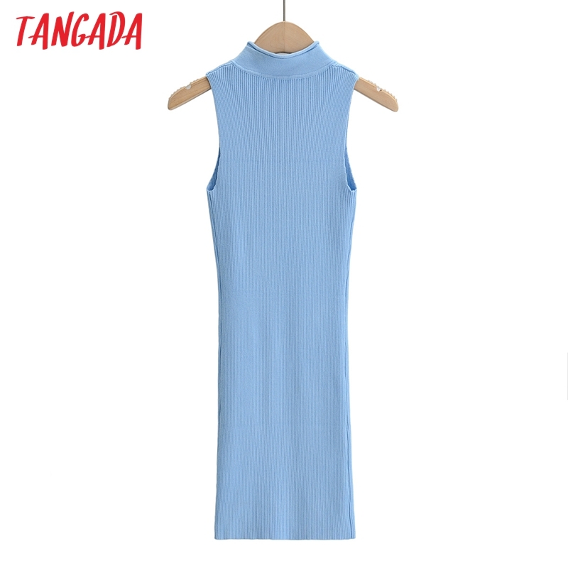 Fashion Women Solid Sweater Sleeveless Zipper Ladies Mini Dress 4P03 210416