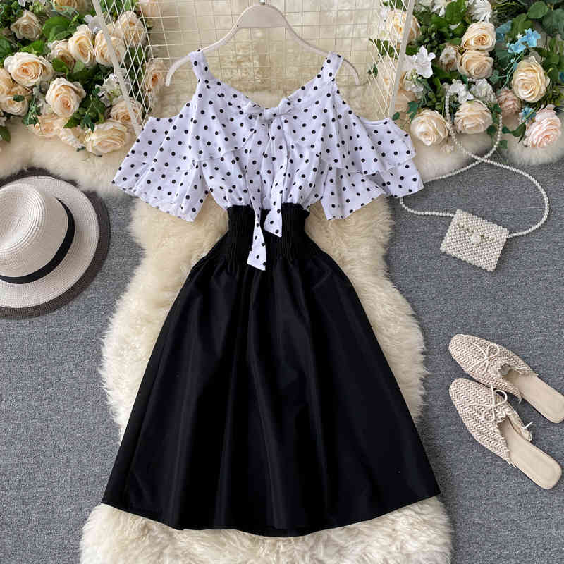 LoveFlowerLife Hollow Out Dot Women Dress A-line Sweet V Neck Mini Dress Summer Korean Girls Holiday Vestidos Fashion 210521