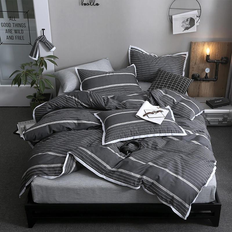 100%Cotton Lightweight Duvet Cover Set,Full/Queen Twin Stripes Gray Bedding Set,Soft Comfortable Comforter Ser Bed Sheet Sets