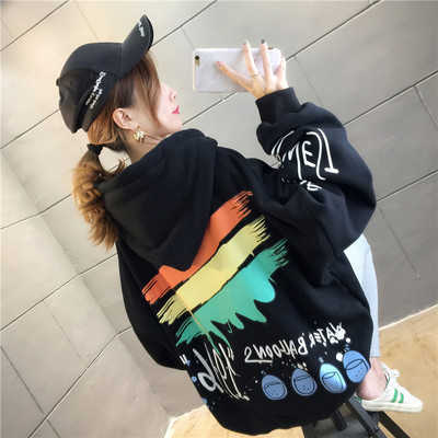 Harajuku Cartoons Printed Graphics Oversized Hoodies Women Winter Autumn Fleece Hooded Sweatshirt Cute Pockets Pullover Tops 210910