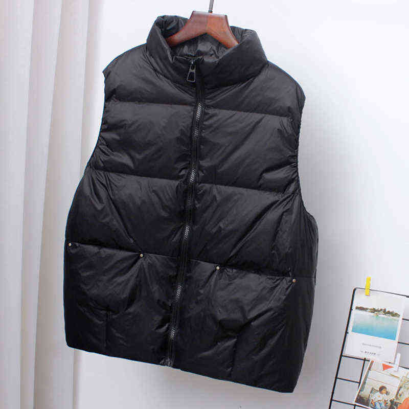 Body Warmer Women's Down Vest Jacket Loose White Duck Down Thick Waistcoat Vest Zipper Sleeveless Coat For Women 211130