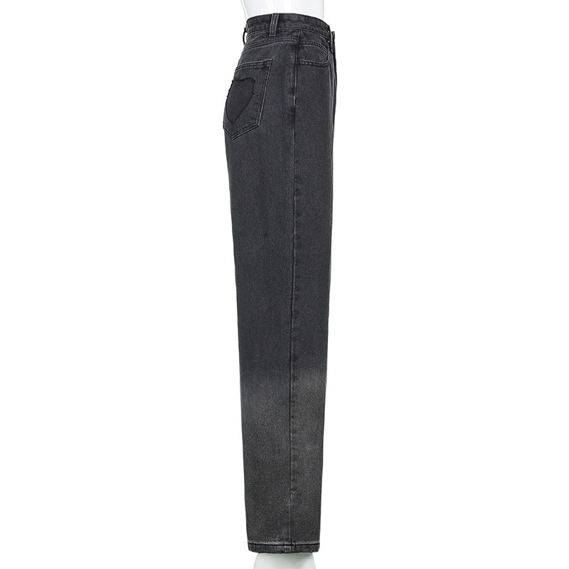 High Waist Loose Comfortable Jeans For Women Gradient Fashionable Casual Straight Pants Mom Washed Boyfriend 210524