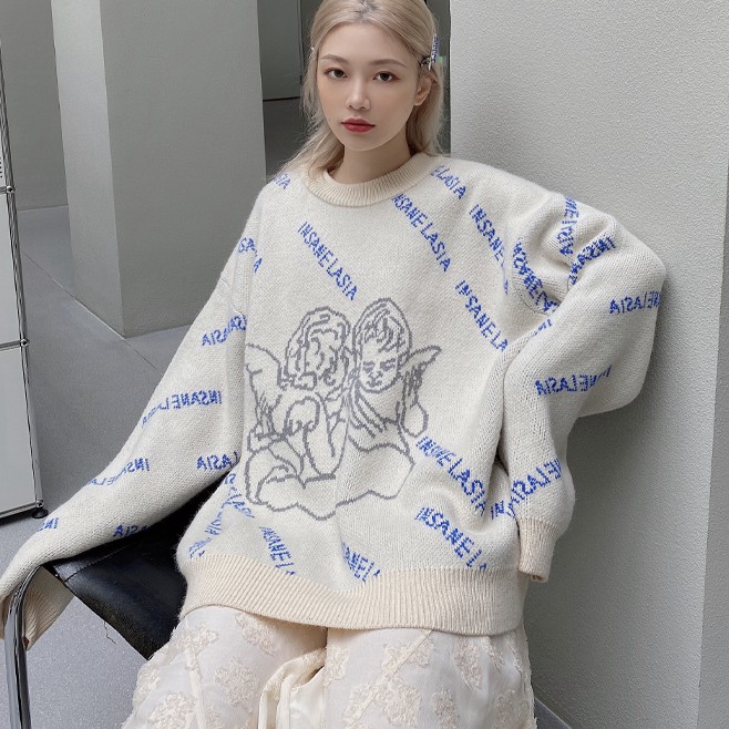 Oversized Streetwear Angel Pattern WomenS Sweater Retro Lazy Pullover Trendy Brand Round Neck Fashion Sweater Women 2021 Winter, Rice white
Oversized Streetwear Angel Pattern WomenS Sweater Retro Lazy Pullover Trendy Brand Round Neck Fashion Sweater Women 2021 Winter, Rice white