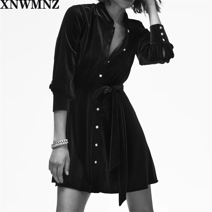 Women Fashion velvet dress Short collared long cuffed sleeves tie belt bejewelled buttons Female Chic es 210520, Black
Women Fashion velvet dress Short collared long cuffed sleeves tie belt bejewelled buttons Female Chic es 210520, Black