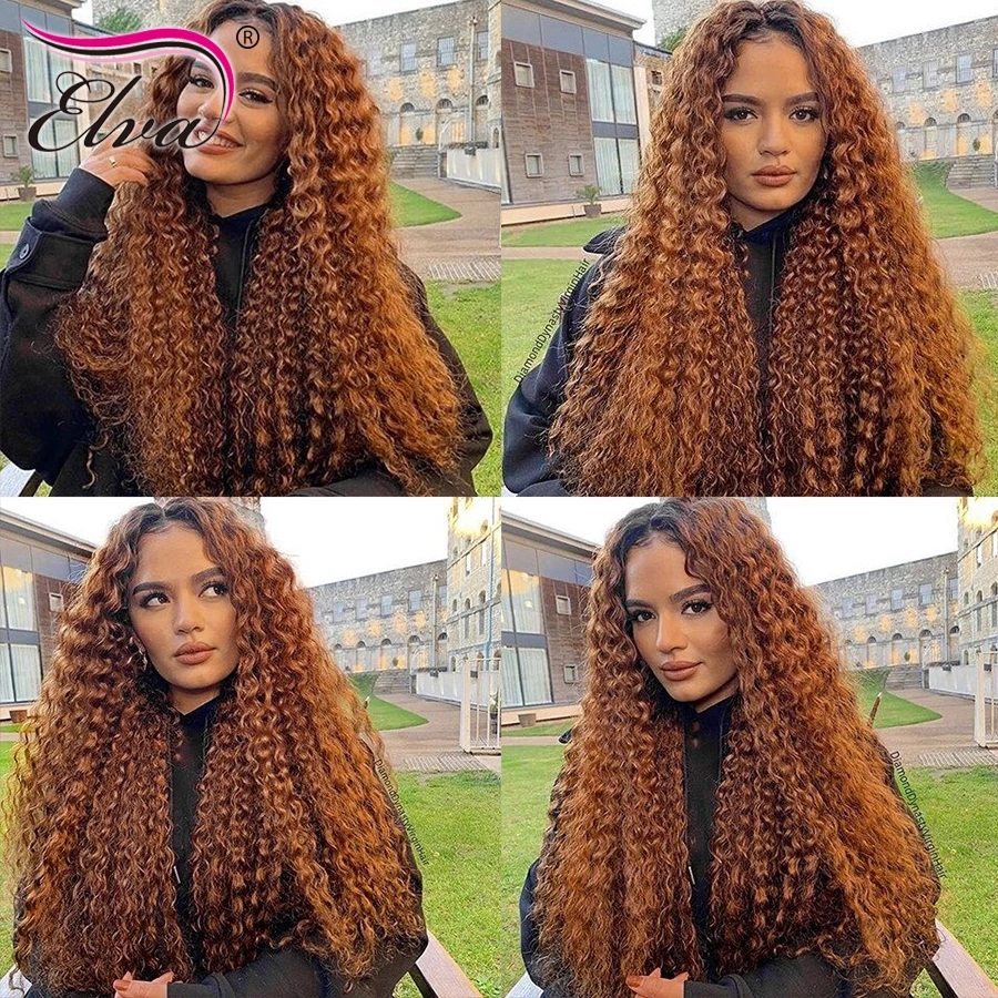 180% Density Ombre Brown Kinky Curly Frontal Wig Brazialian Full Lace Front Synthetic Wigs For Black Women