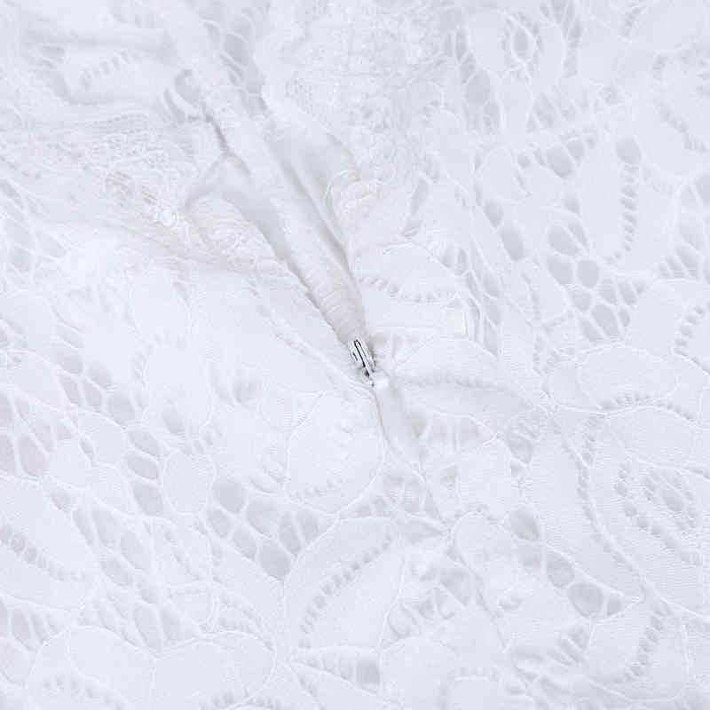 MISSJOY Vestido de festa Dress Button Backless Women Vintage Rockabilly Swing Elegant Bridesmaid A-Line Party White Lace Dress 210331Z