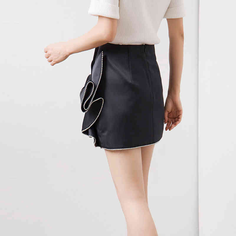 Casual Asymmetrical Women's Skirts High Waist Patchwork Bow Ruched Skirt For Female Clothing Fashion 210521
