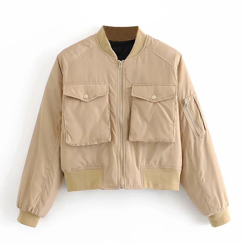 Fashion Padded Bomber Jacket Women Streetwear Long Sleeve Zipper Warm Coat Autumn Winter Casual Pockets Outerwear 210414