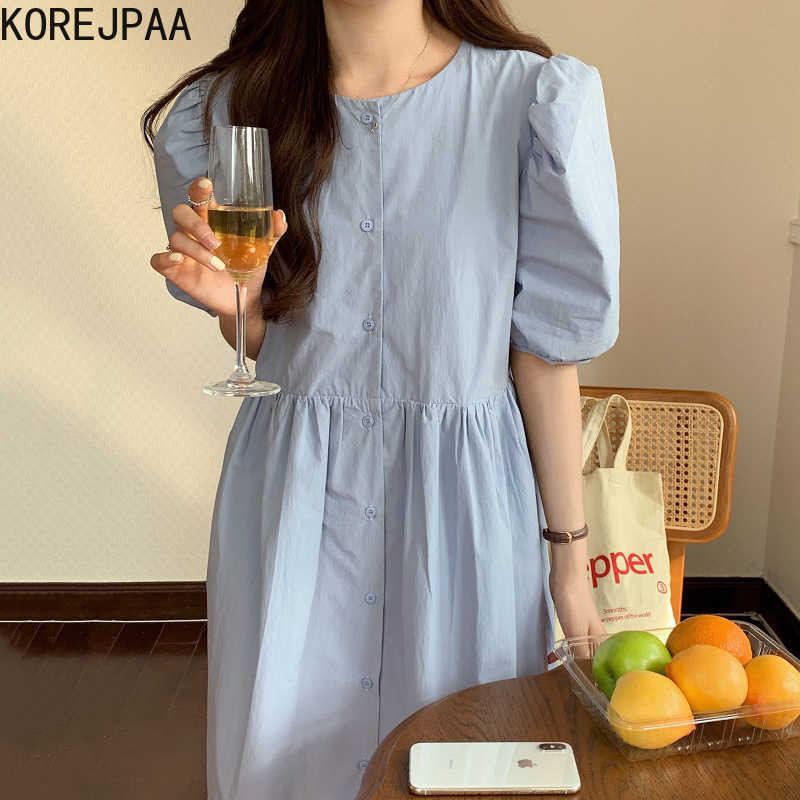 Korejpaa Girl Dress Summer French Temperament Round Neck Single Breasted High Waist Pleated Solid Color Puff Sleeve Vestido 210526, Yellow
Korejpaa Girl Dress Summer French Temperament Round Neck Single Breasted High Waist Pleated Solid Color Puff Sleeve Vestido 210526, Yellow