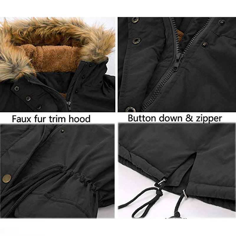 Ladies Cotton Liner Parker Parka Fashion Fur Hat Winter Jacket Women Medium Long Causal Solid Hooded Parka Coat 210515