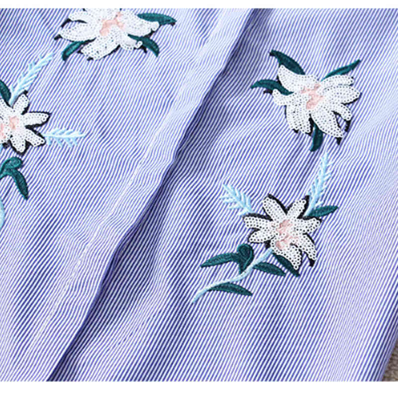 Fashion Women Shirts Long Sleeve Casual Tops Office Lady Embroidery Floral Turn-down Collar Clothing 5140 50 210506