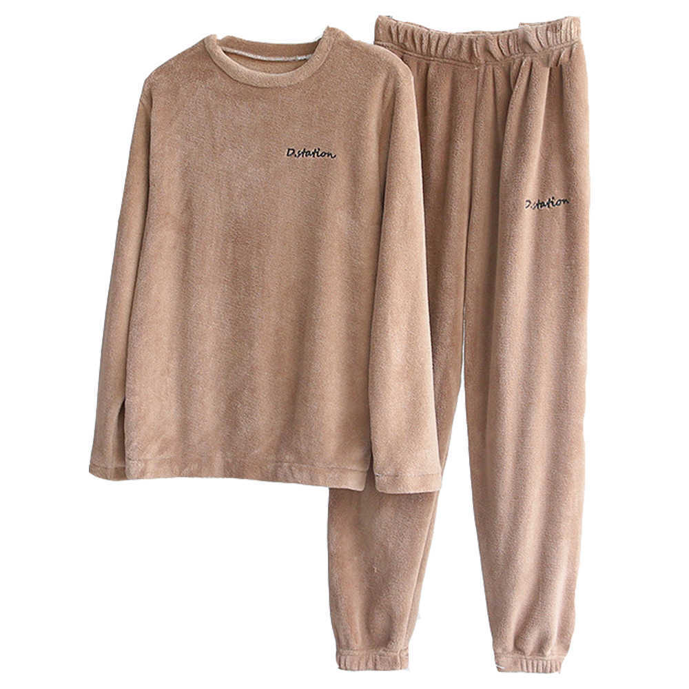 Women Pajamas Set Winter Warm Flannel Pajamas Homewear Thick Female Sleepwear Plush Pyjamas Suit Sweatshirt Hoodies Solid Color 210924