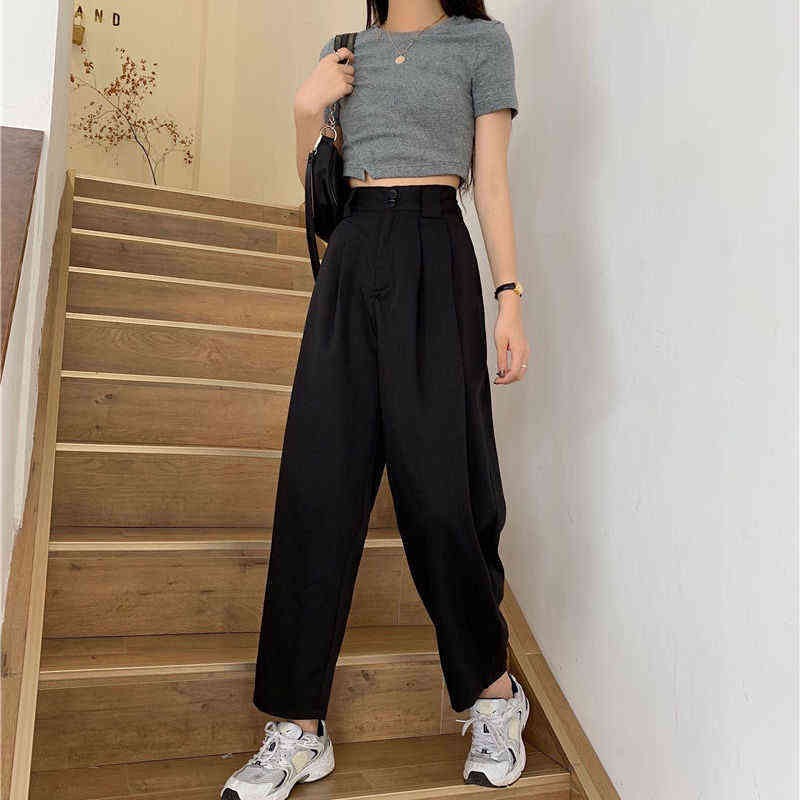 JMPRS Pants Women All-match Summer BF Style Minimalist Ladies Ankle-Length Trousers Wide-leg Chic Leisure Female 211115
