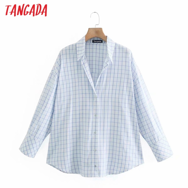 Women Oversized Plaid Print Blouse Long Sleeve Chic Female Lady Shirt Blusas Femininas 4Y4 210416